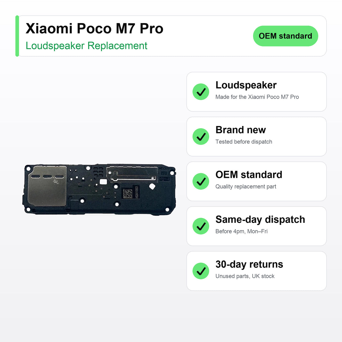 Xiaomi Poco M7 Pro loudspeaker key facts: brand new, tested, same-day UK dispatch