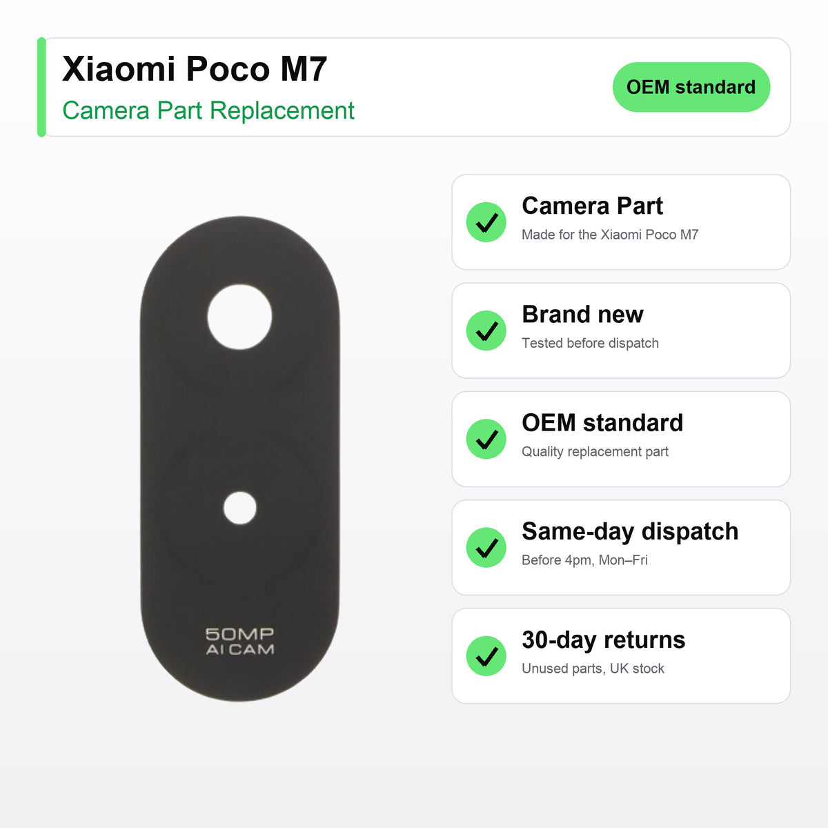 Xiaomi Poco M7 camera lens key facts: brand new, tested, same-day UK dispatch