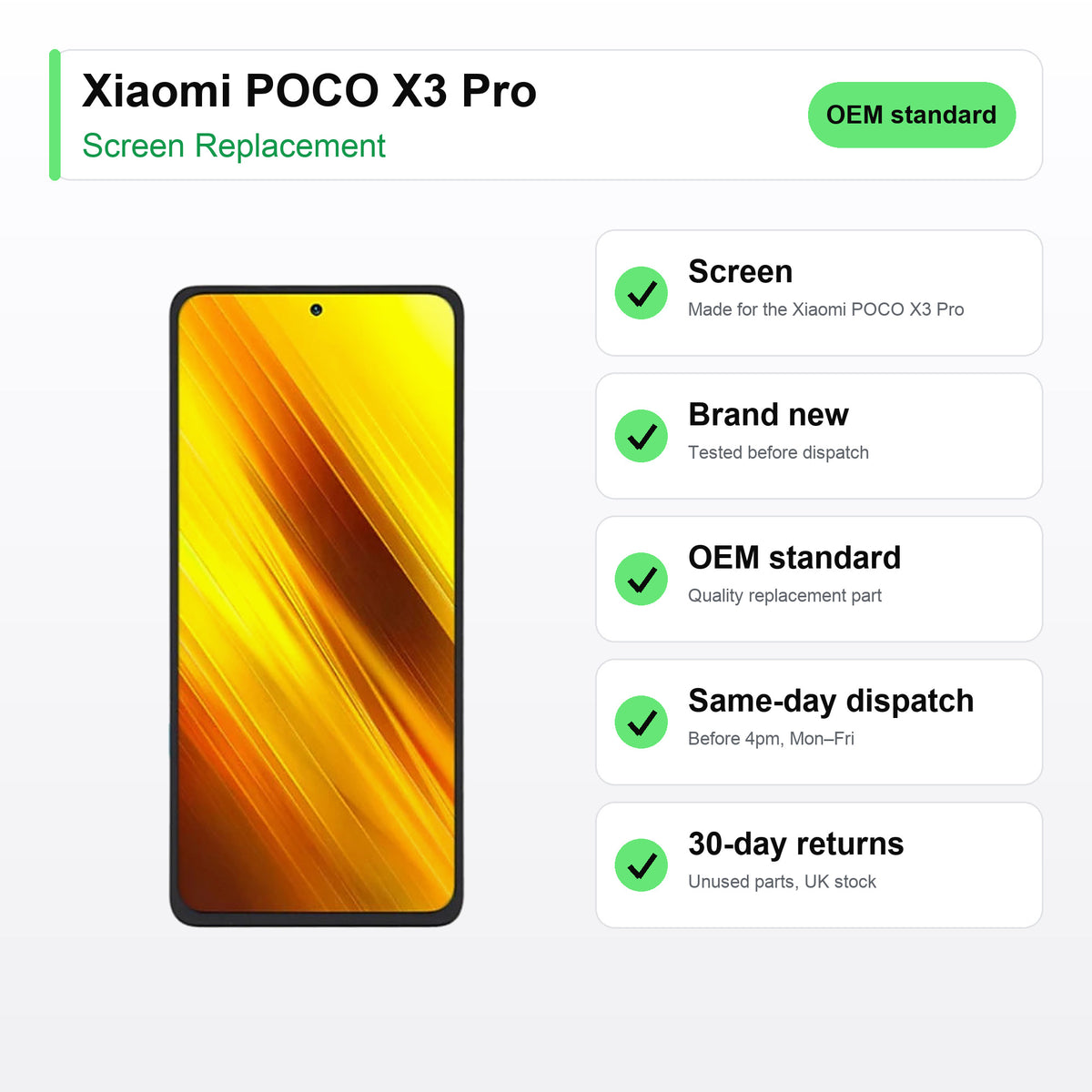 Xiaomi POCO X3 Pro screen key facts: brand new, tested, same-day UK dispatch