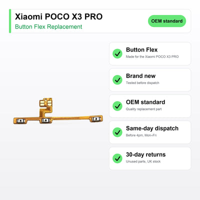 Xiaomi POCO X3 PRO button flex key facts: brand new, tested, same-day UK dispatch