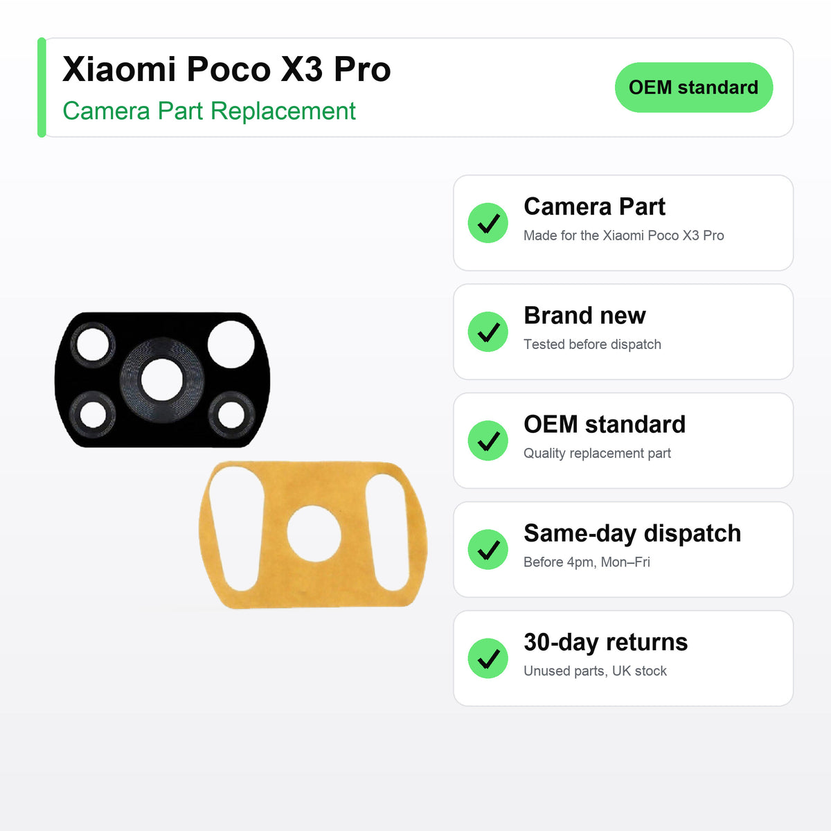 Xiaomi Poco X3 Pro camera lens key facts: brand new, tested, same-day UK dispatch