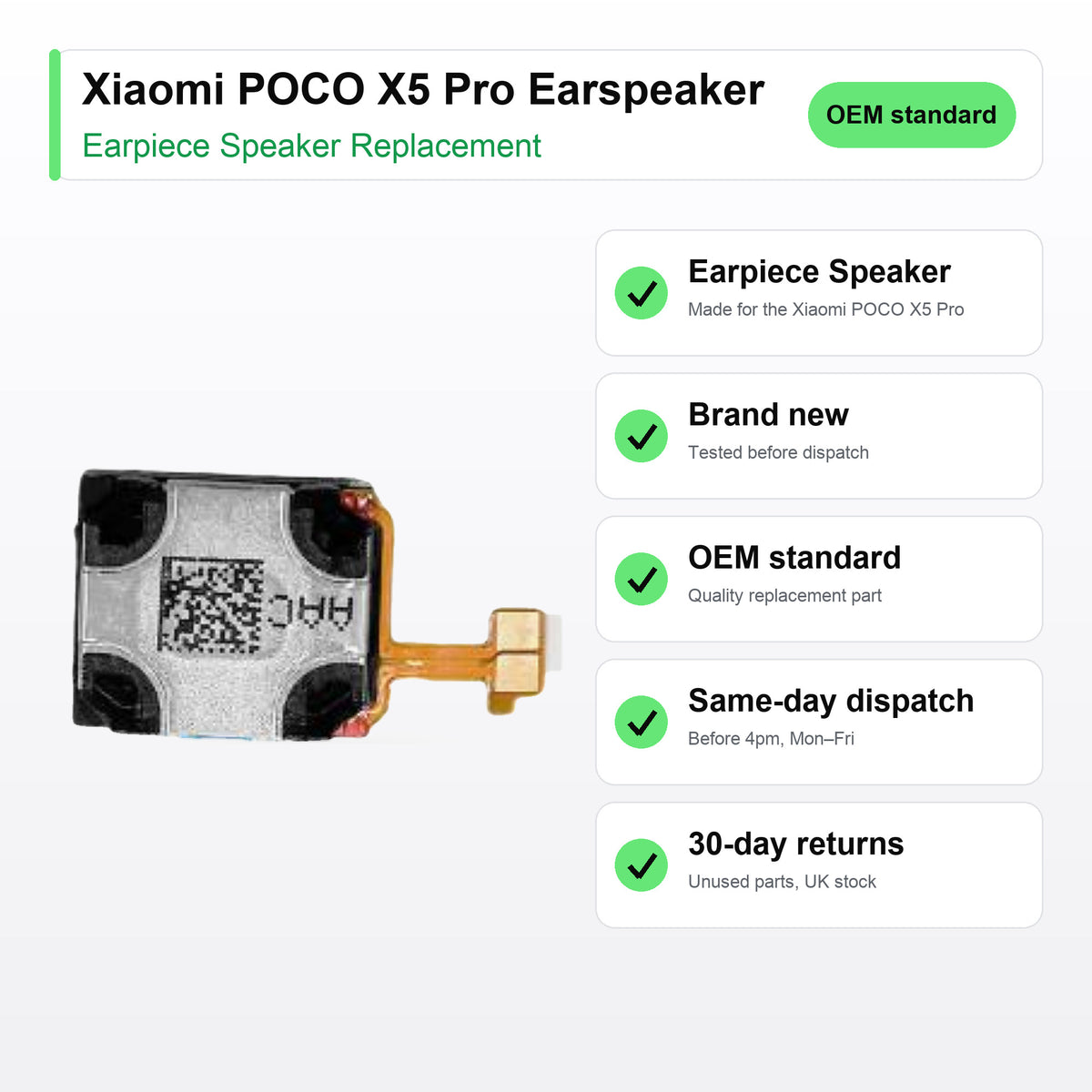 Xiaomi POCO X5 Pro Earspeaker earpiece speaker key facts: brand new, tested, same-day UK dispatch