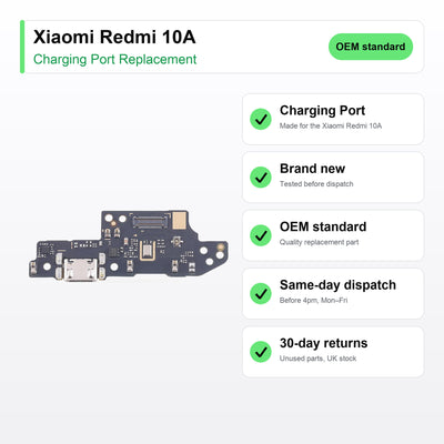 Xiaomi Redmi 10A charging port key facts: brand new, tested, same-day UK dispatch