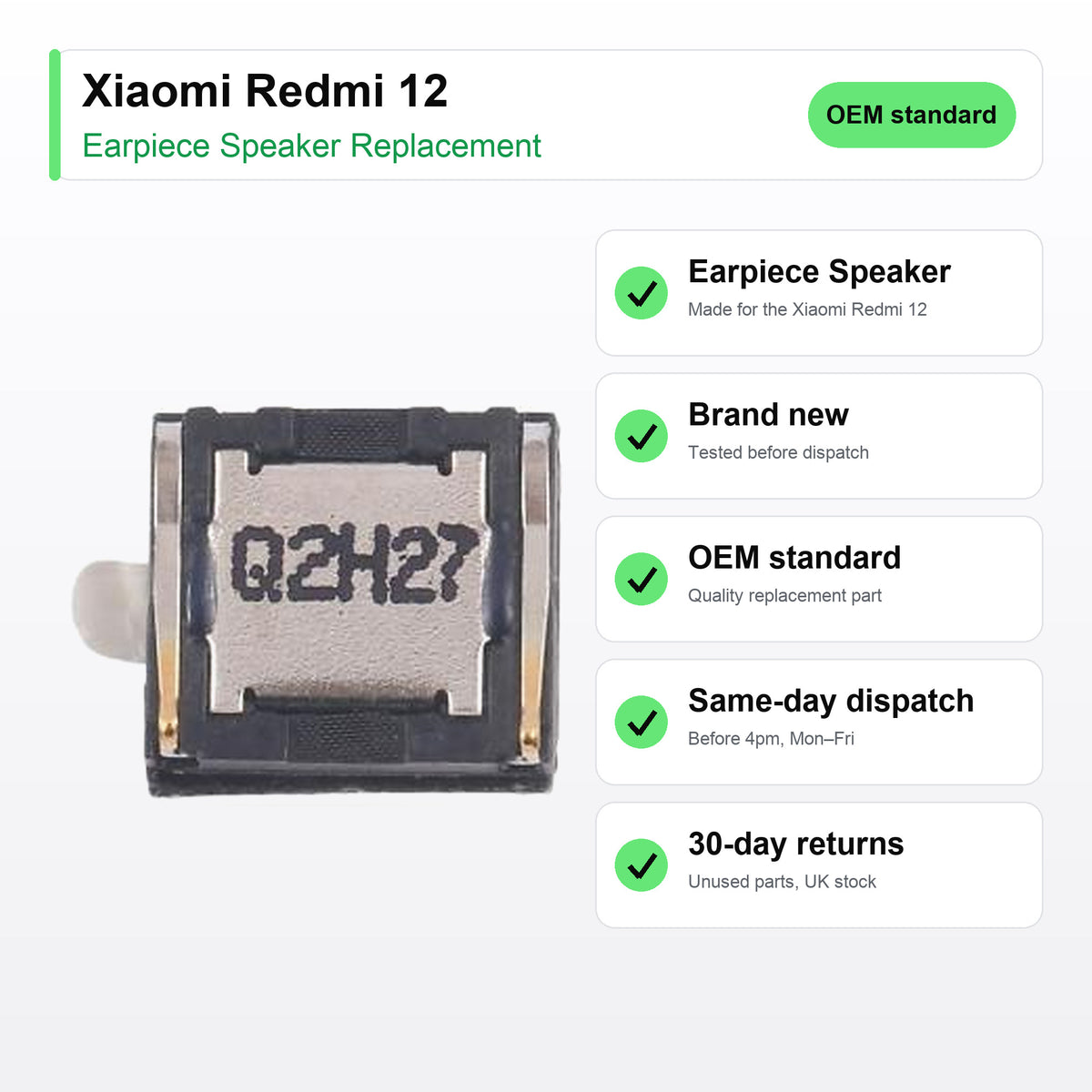 Xiaomi Redmi 12 earpiece speaker key facts: brand new, tested, same-day UK dispatch