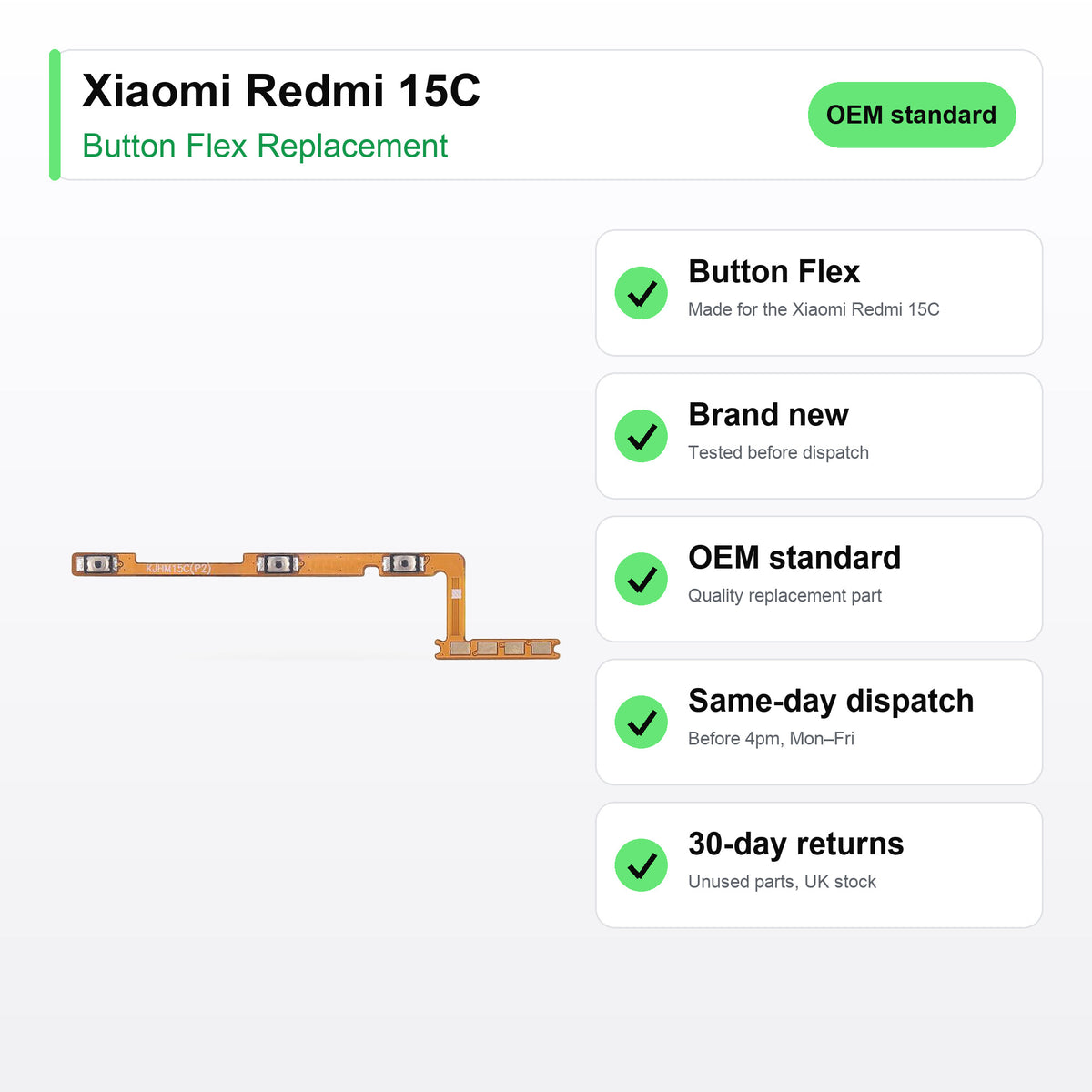 Xiaomi Redmi 15C button flex key facts: brand new, tested, same-day UK dispatch