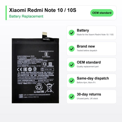 Xiaomi Redmi Note 10 / 10S battery key facts: brand new, tested, same-day UK dispatch