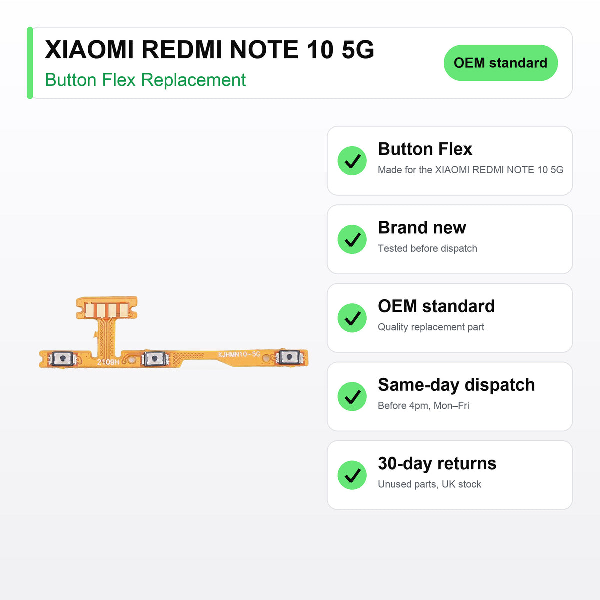 XIAOMI REDMI NOTE 10 5G button flex key facts: brand new, tested, same-day UK dispatch
