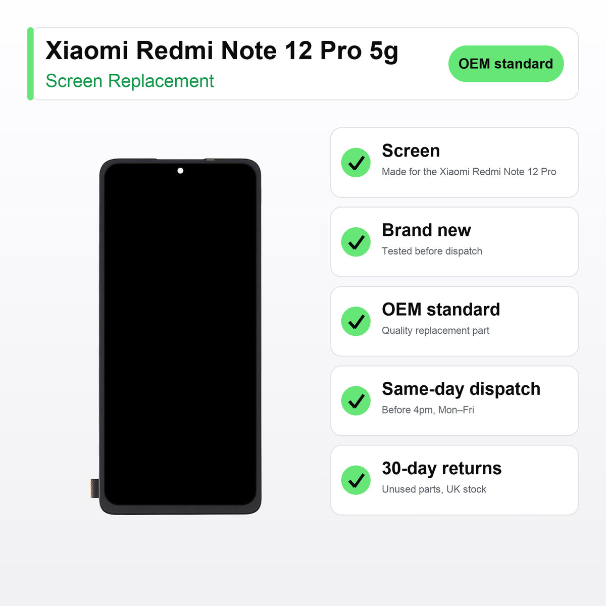 Xiaomi Redmi Note 12 Pro 5g screen key facts: brand new, tested, same-day UK dispatch