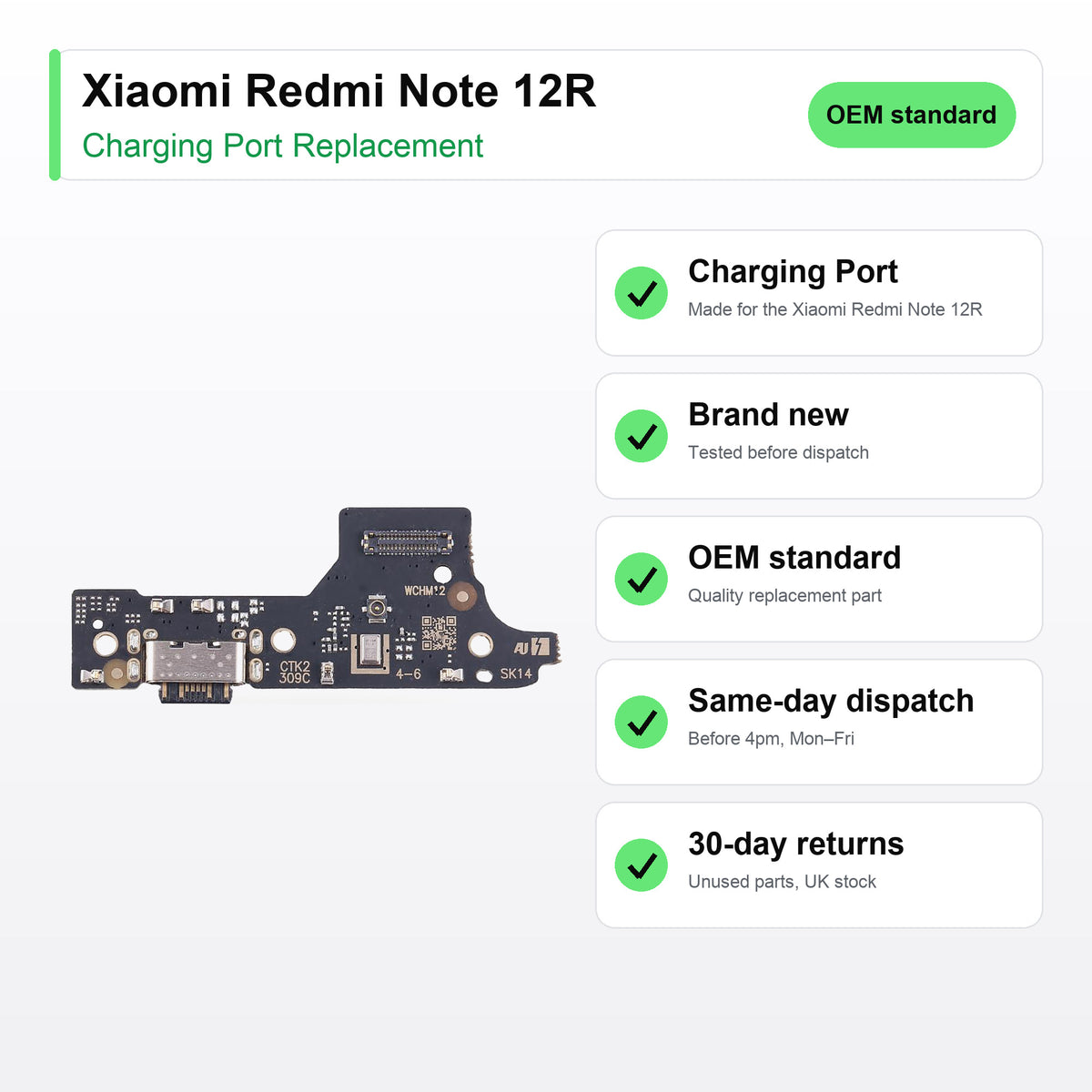 Xiaomi Redmi Note 12R charging port key facts: brand new, tested, same-day UK dispatch