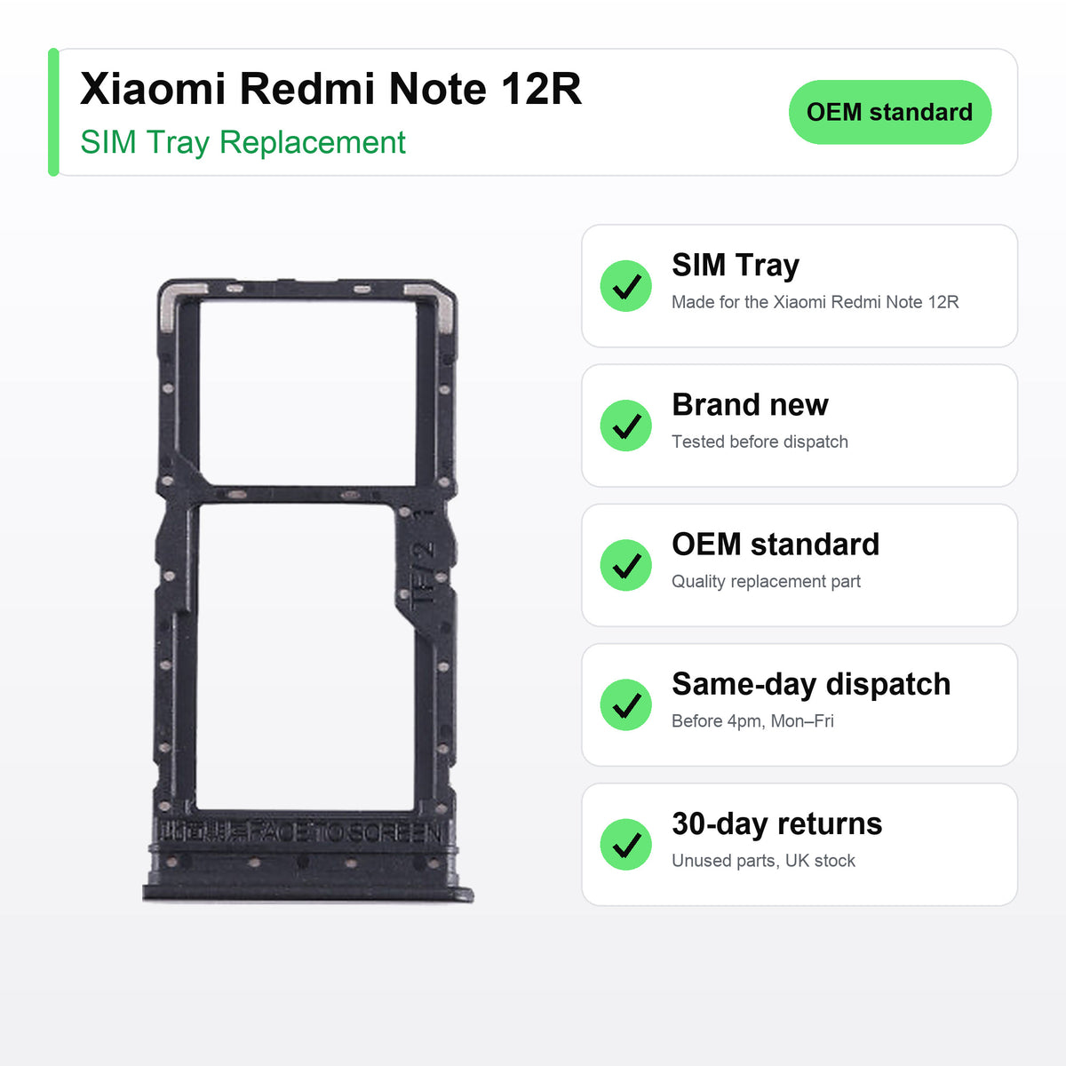 Xiaomi Redmi Note 12R SIM tray key facts: brand new, tested, same-day UK dispatch