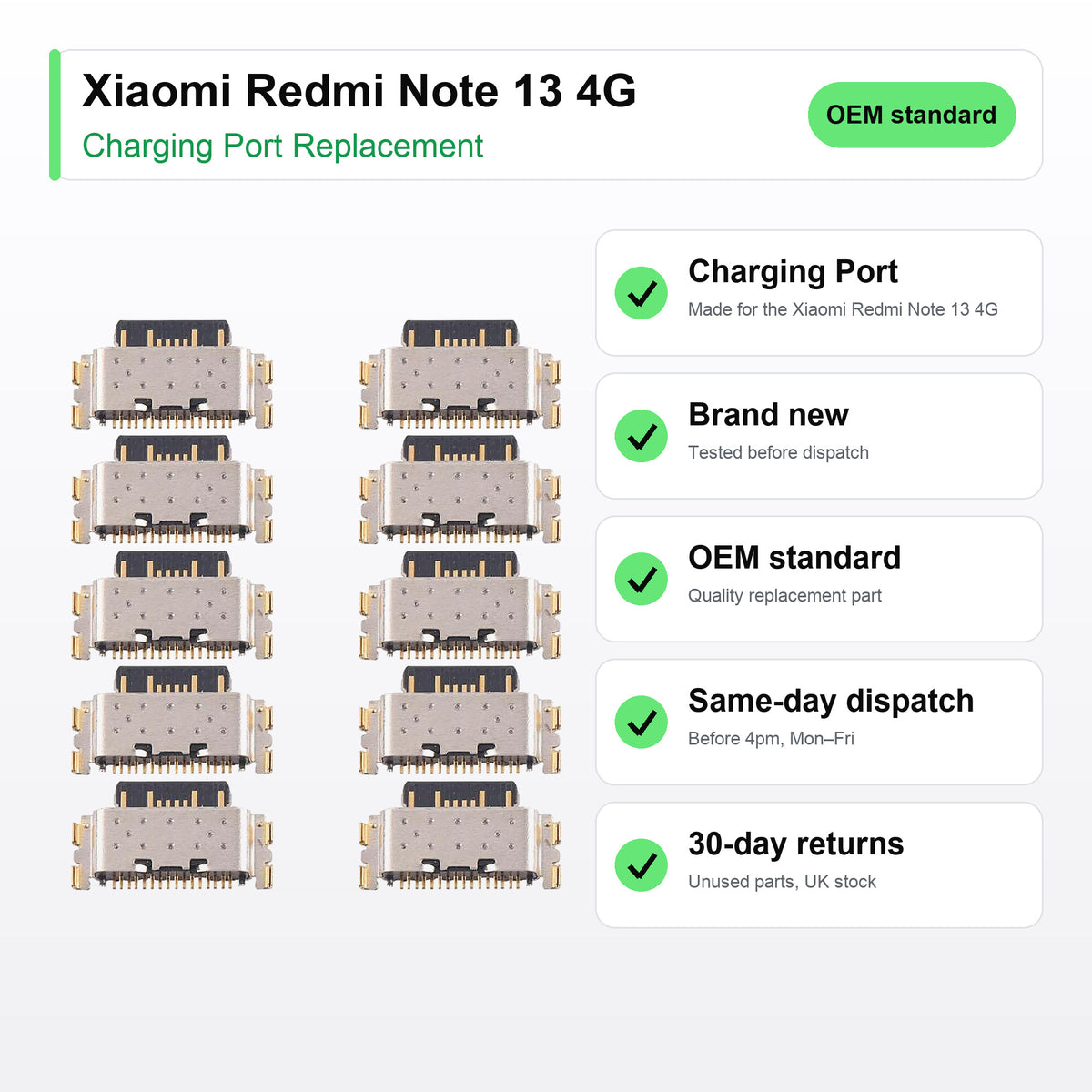 Xiaomi Redmi Note 13 4G charging port key facts: brand new, tested, same-day UK dispatch