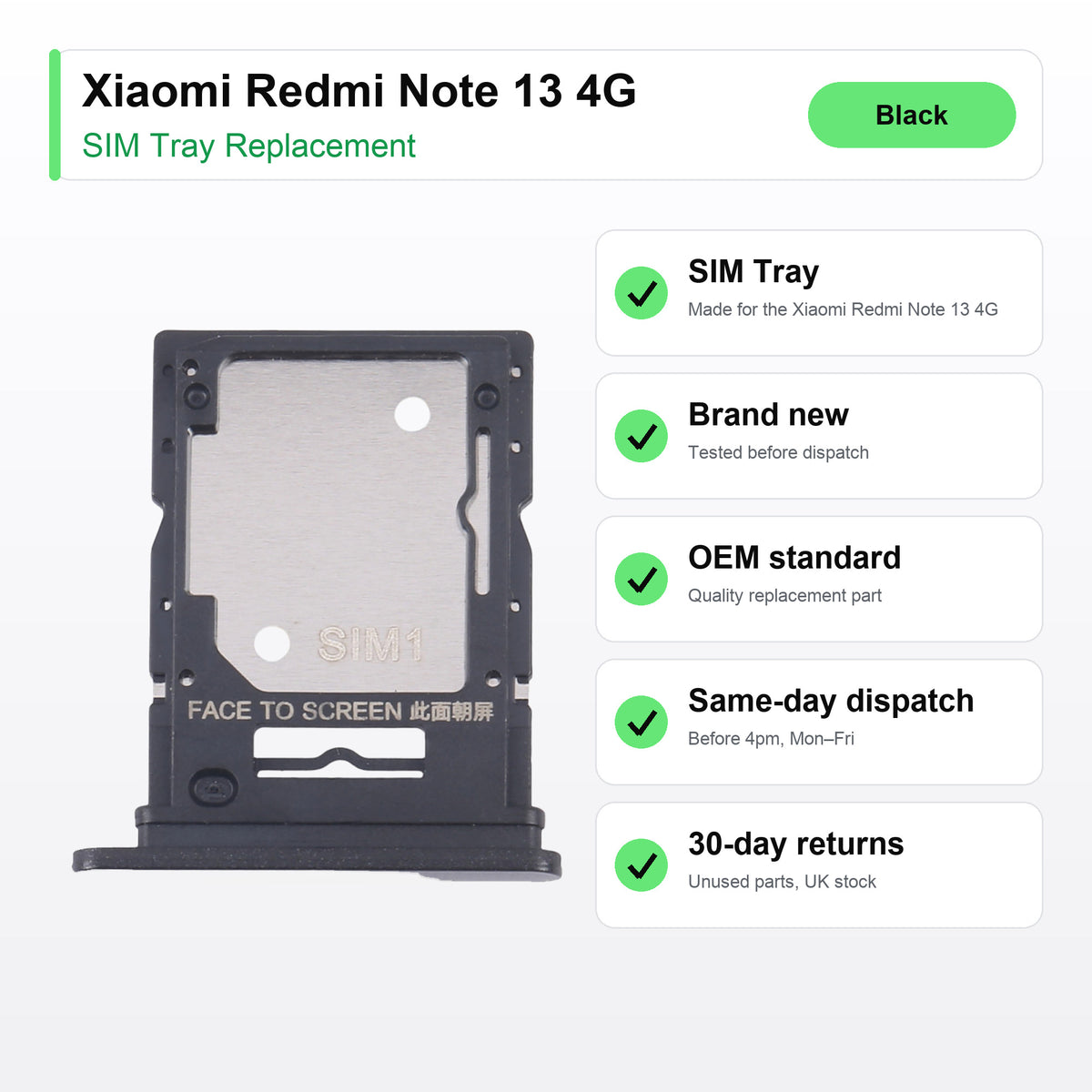 Xiaomi Redmi Note 13 4G SIM tray key facts: brand new, tested, same-day UK dispatch