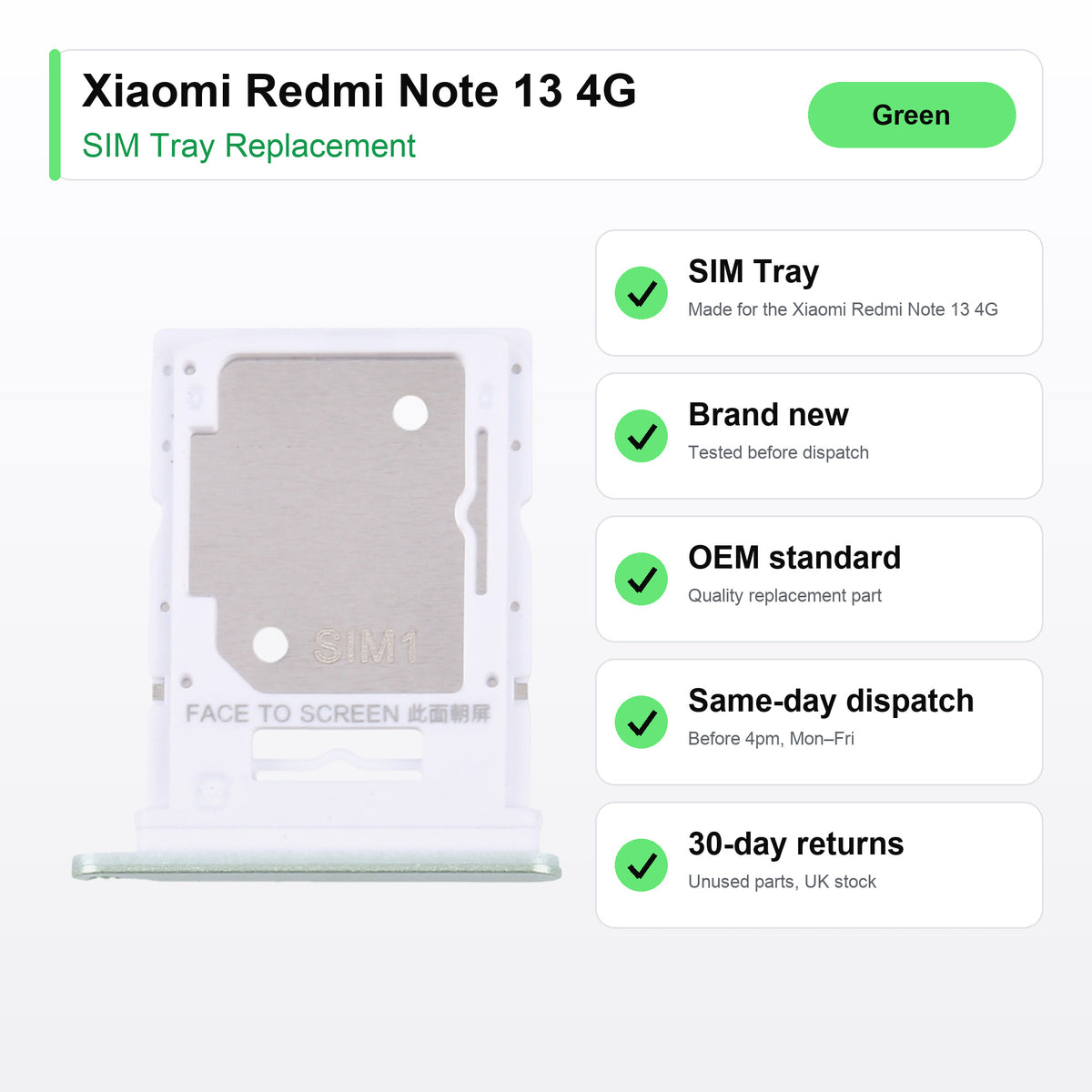 Xiaomi Redmi Note 13 4G SIM tray key facts: brand new, tested, same-day UK dispatch