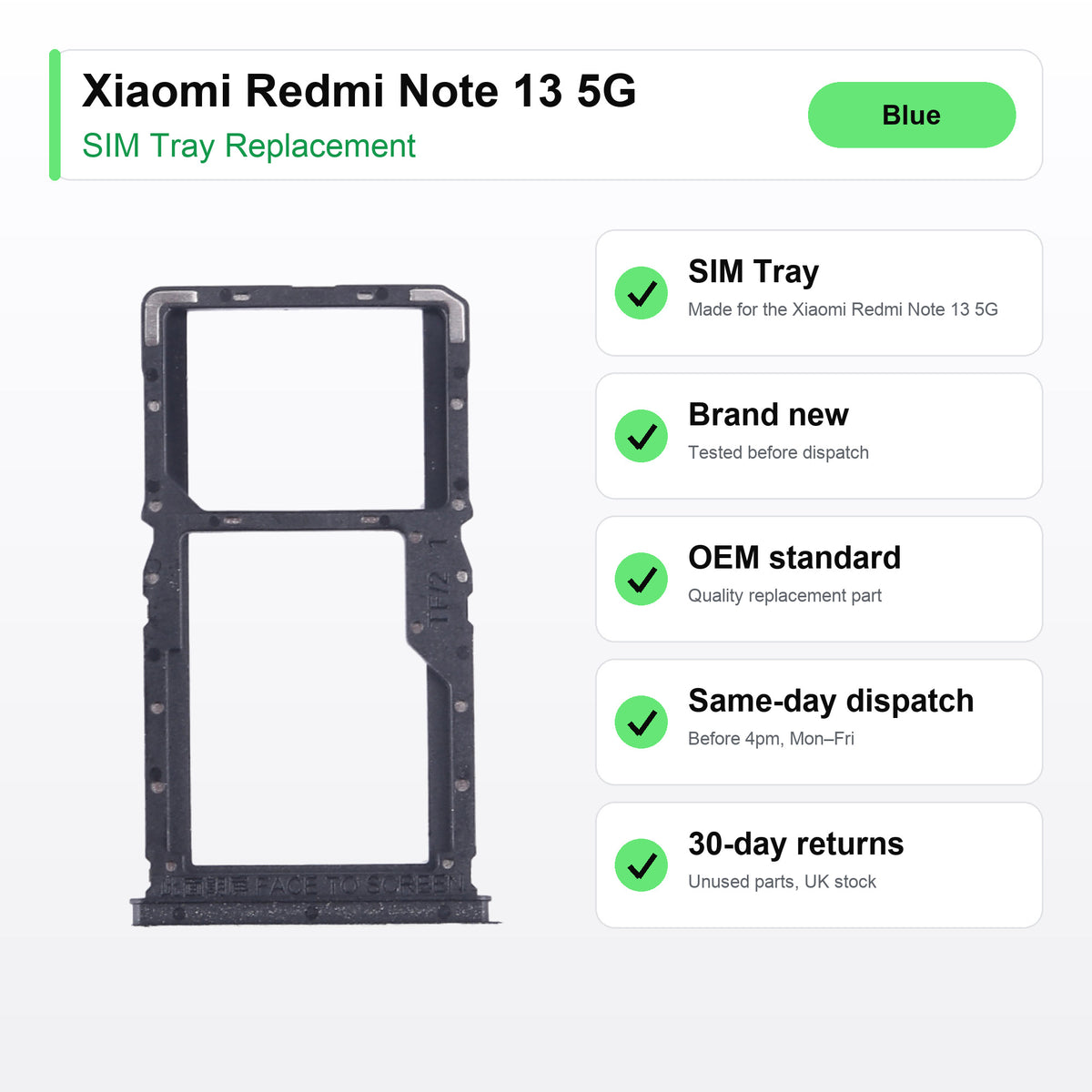 Xiaomi Redmi Note 13 5G SIM tray key facts: brand new, tested, same-day UK dispatch
