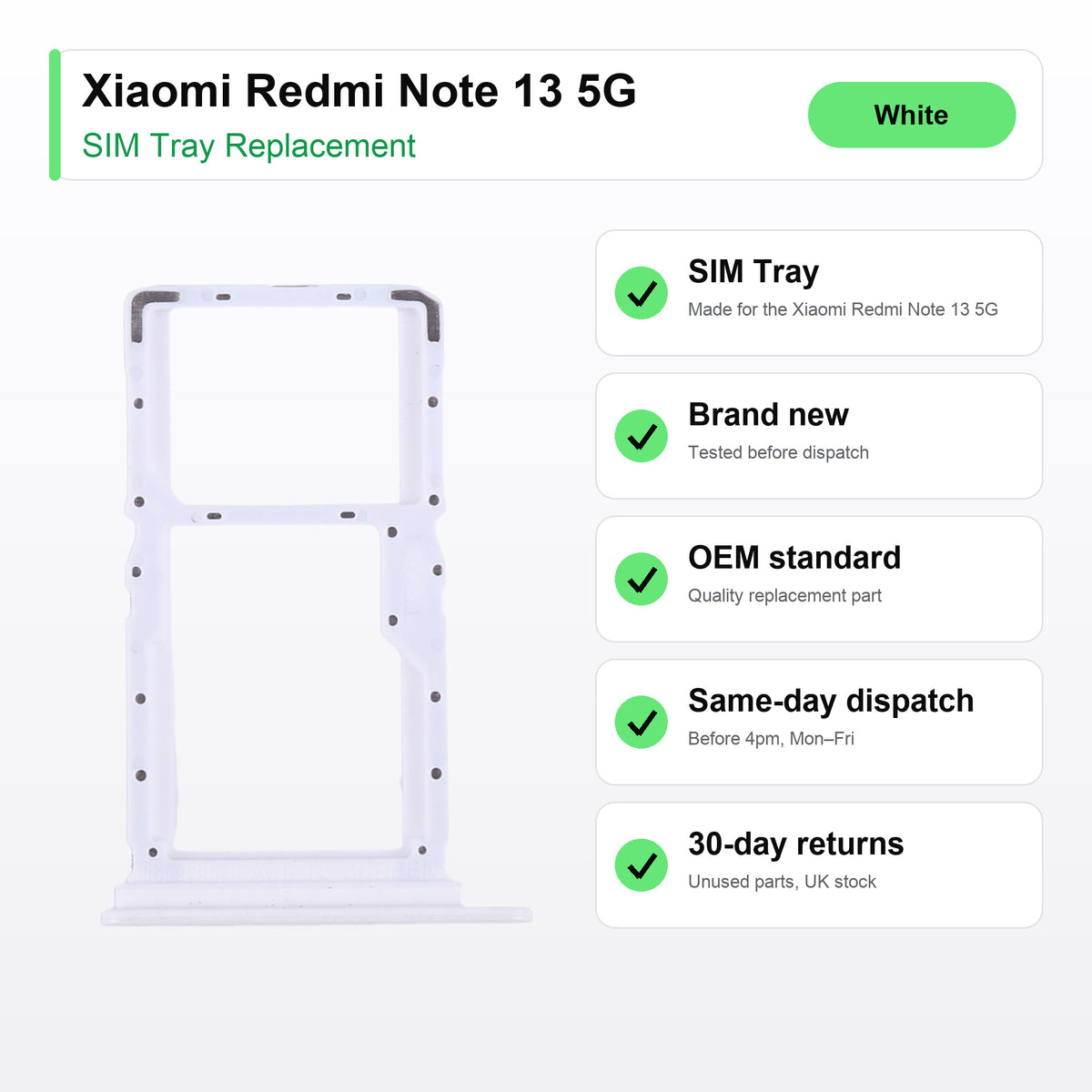 Xiaomi Redmi Note 13 5G SIM tray key facts: brand new, tested, same-day UK dispatch