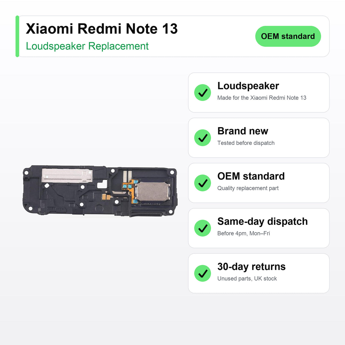 Xiaomi Redmi Note 13 loudspeaker key facts: brand new, tested, same-day UK dispatch