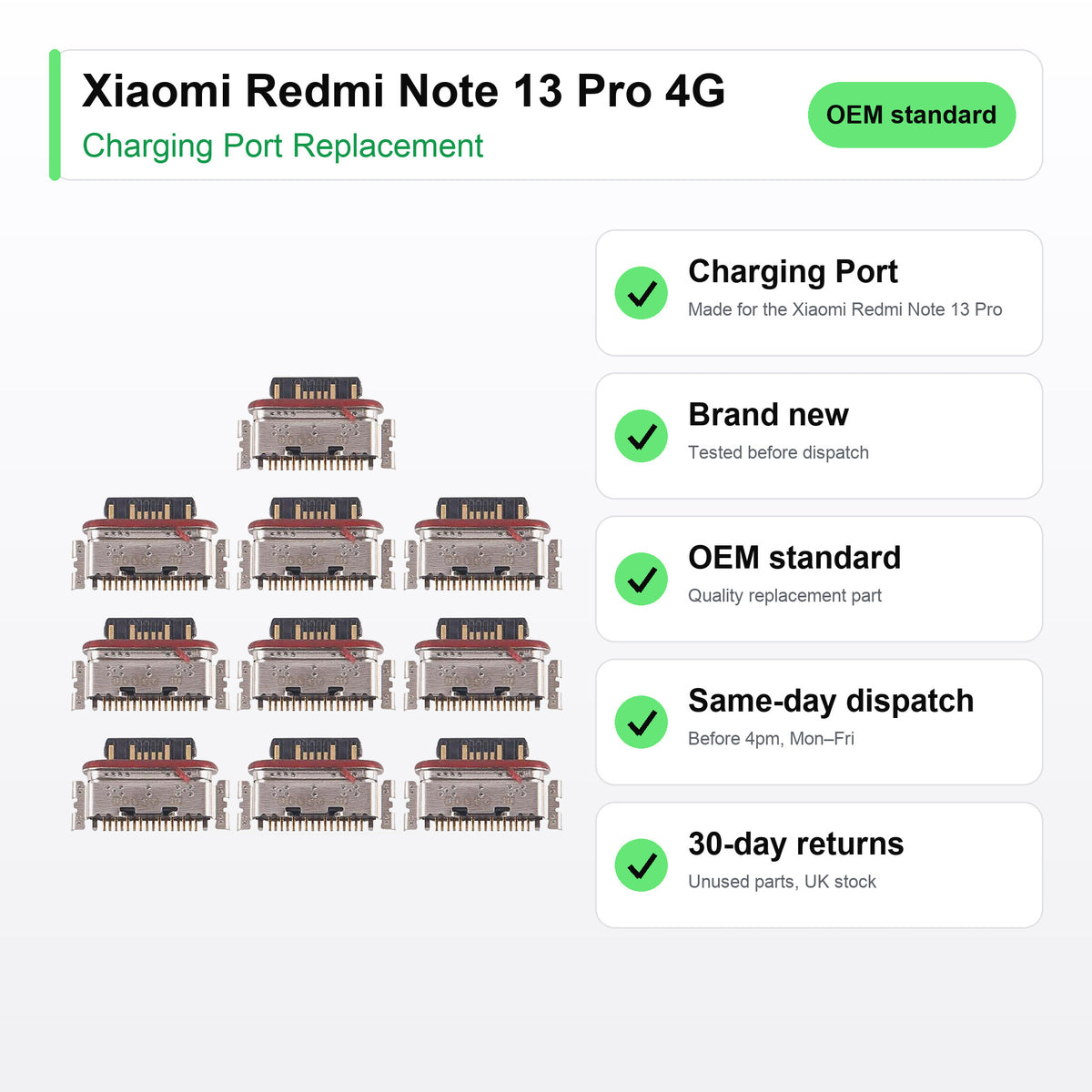 Xiaomi Redmi Note 13 Pro 4G charging port key facts: brand new, tested, same-day UK dispatch