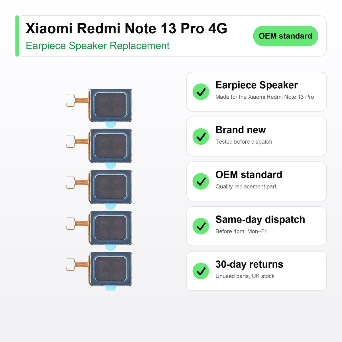 Xiaomi Redmi Note 13 Pro 4G earpiece speaker key facts: brand new, tested, same-day UK dispatch