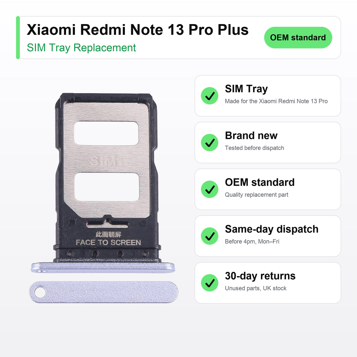 Xiaomi Redmi Note 13 Pro Plus SIM tray key facts: brand new, tested, same-day UK dispatch