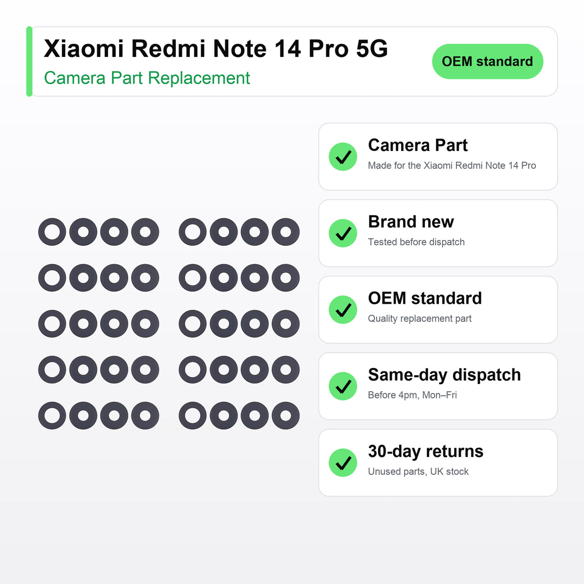 Xiaomi Redmi Note 14 Pro 5G camera lens key facts: brand new, tested, same-day UK dispatch