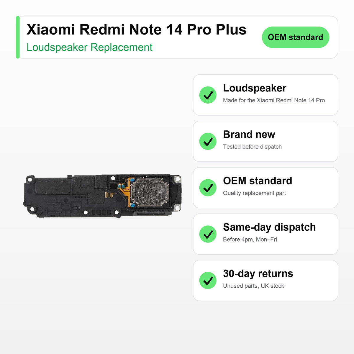 Xiaomi Redmi Note 14 Pro Plus loudspeaker key facts: brand new, tested, same-day UK dispatch