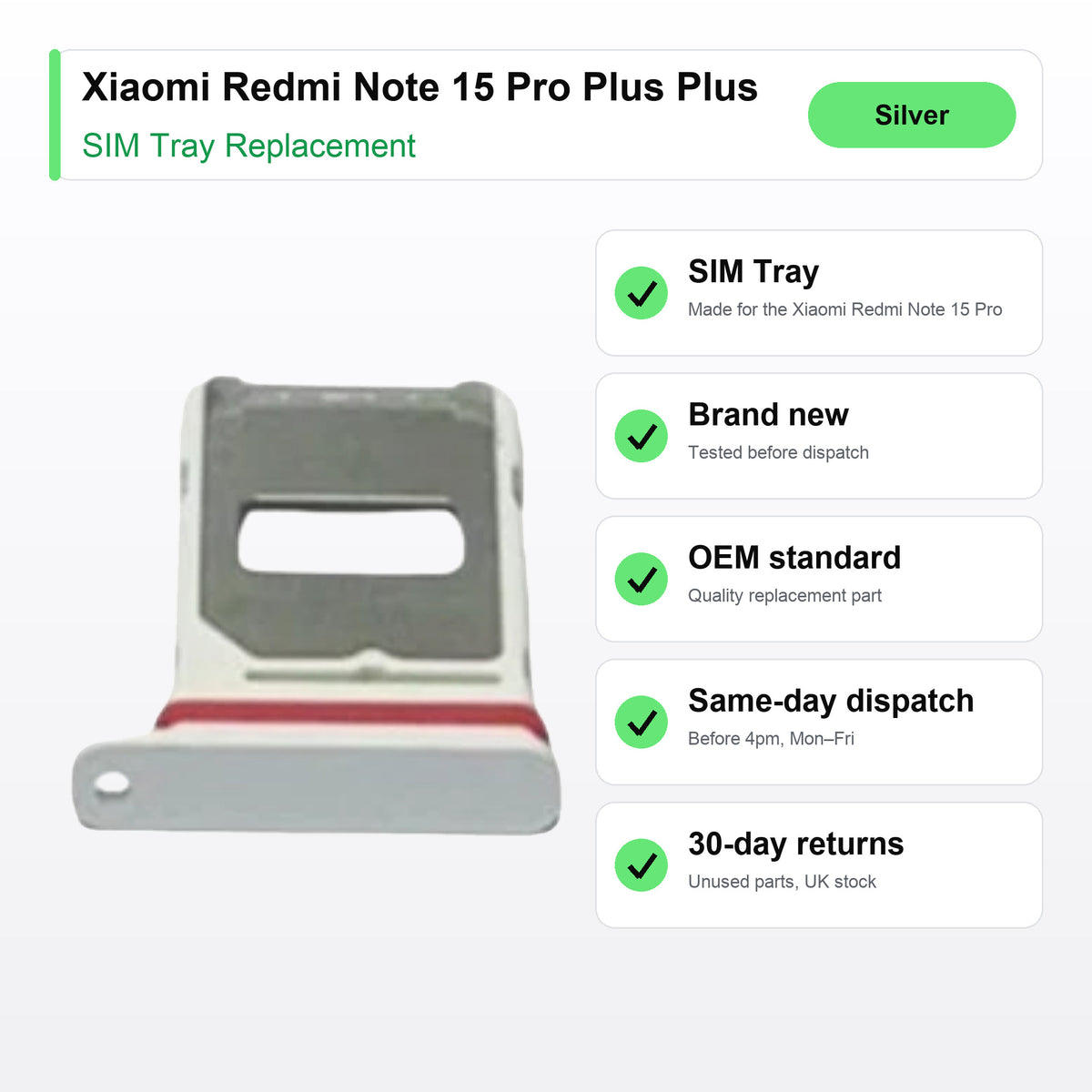 Xiaomi Redmi Note 15 Pro Plus Plus SIM tray key facts: brand new, tested, same-day UK dispatch
