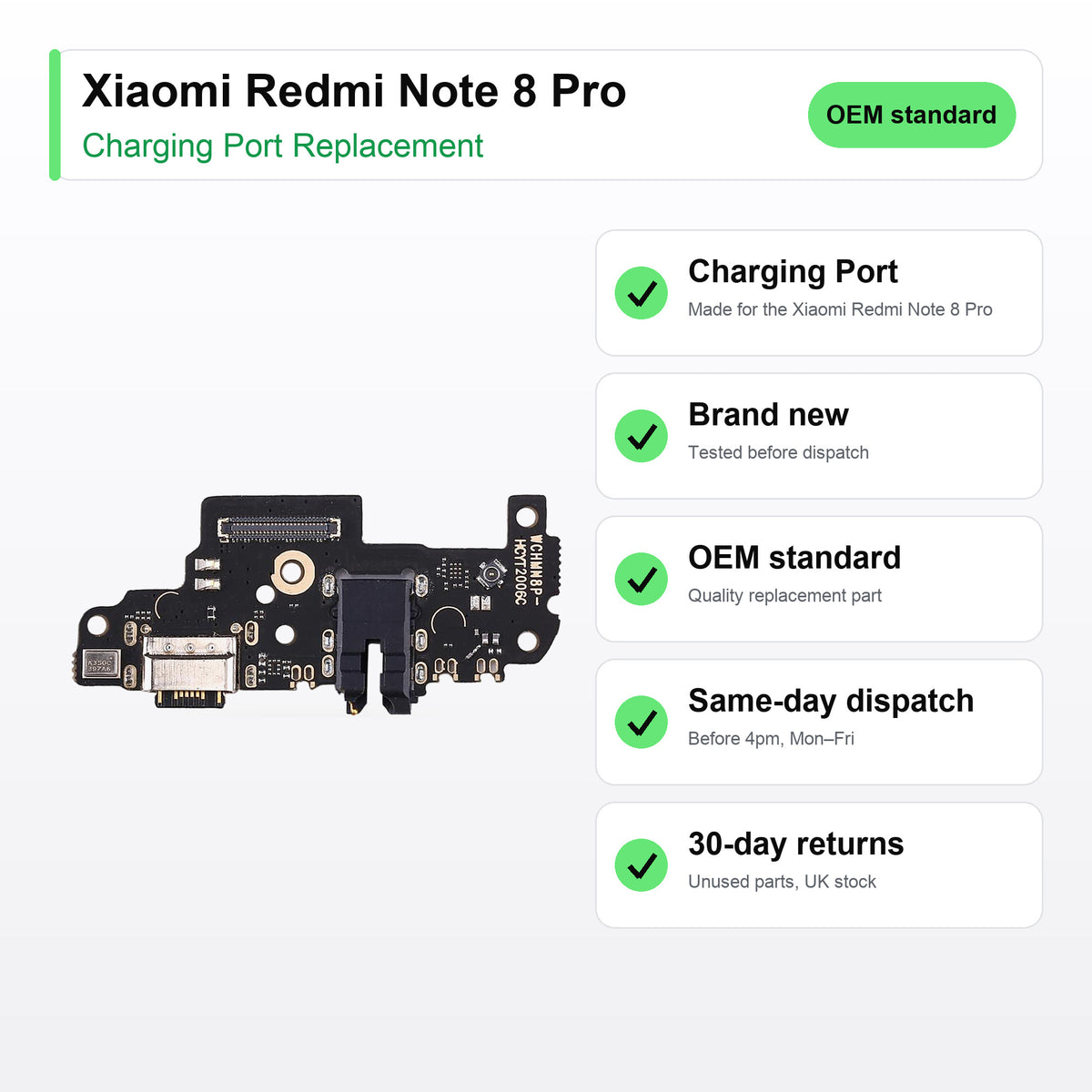 Xiaomi Redmi Note 8 Pro charging port key facts: brand new, tested, same-day UK dispatch