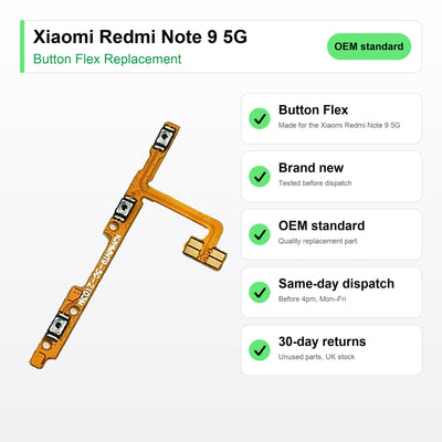 Xiaomi Redmi Note 9 5G button flex key facts: brand new, tested, same-day UK dispatch